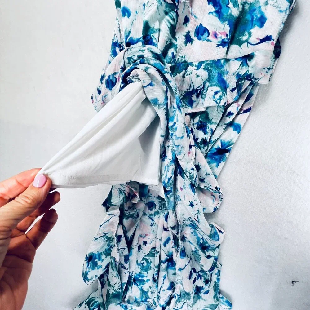 Japna Floral Ruffle Midi Dress HiLo Tiered Adjustable Straps Blue Green Pink XL - Picture 12 of 16
